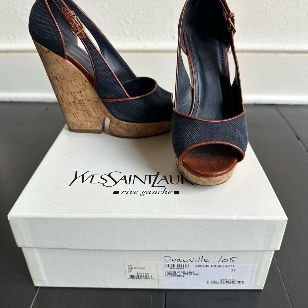 Yves Saint Laurent Black Platform Shoes with High Wedge